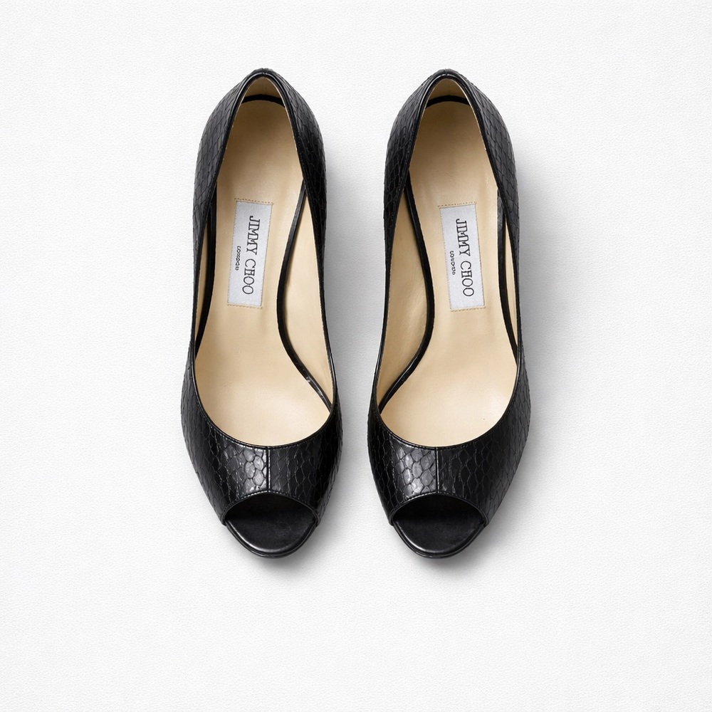 Jimmy Choo Black Python Peep Toe Heels - Picture 9 of 10